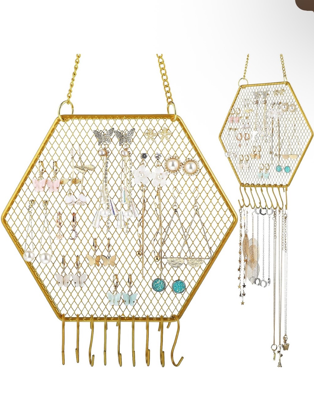 Hexagon Gold Jewelry Organizer Display Rack - Women Jewelry